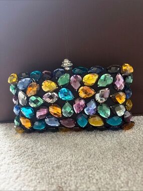 Miss Caprice Bejeweled Multi-Color Jewel Evening Bag / Crossbody